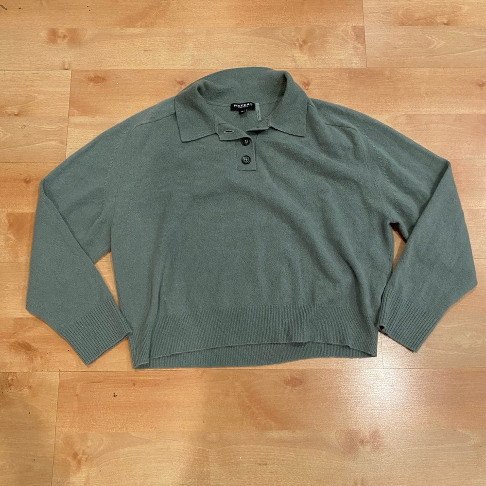 Olive Green Collared Polo Knit Sweater